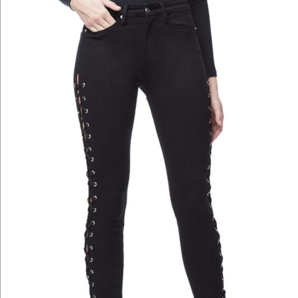 Good American Lace Up Jeans, Black, Size 6